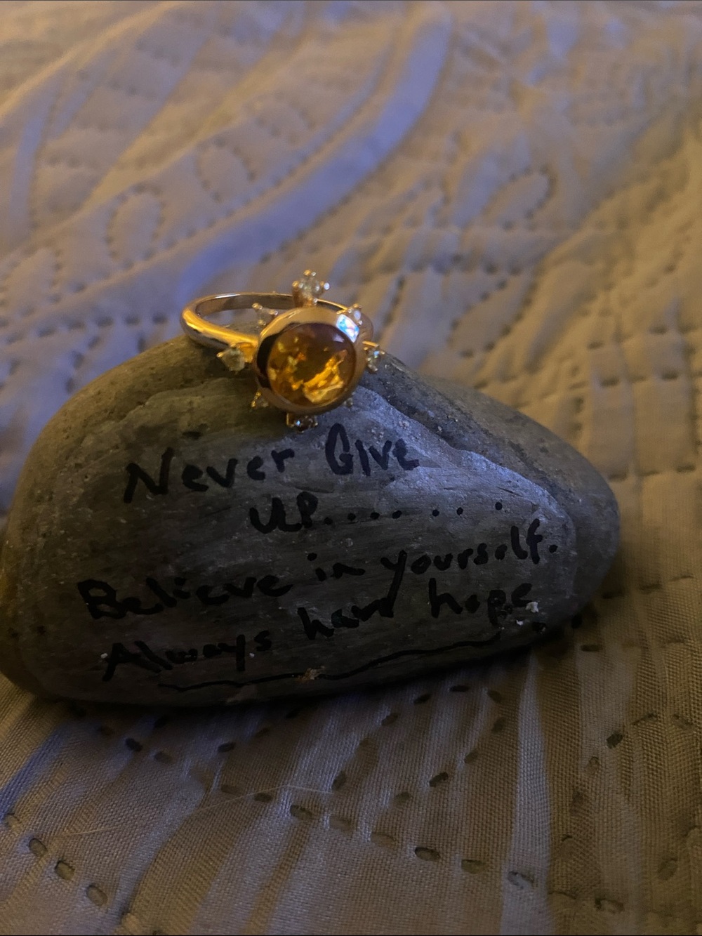 Gold Ring with Amber-Colored Stone - Women's Fashion Ring